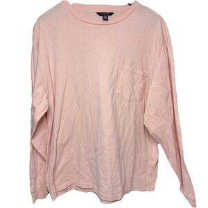 American Eagle Woman's Large 100% Cotton Pink Studio Long‎ Sleeve Pocket Tee